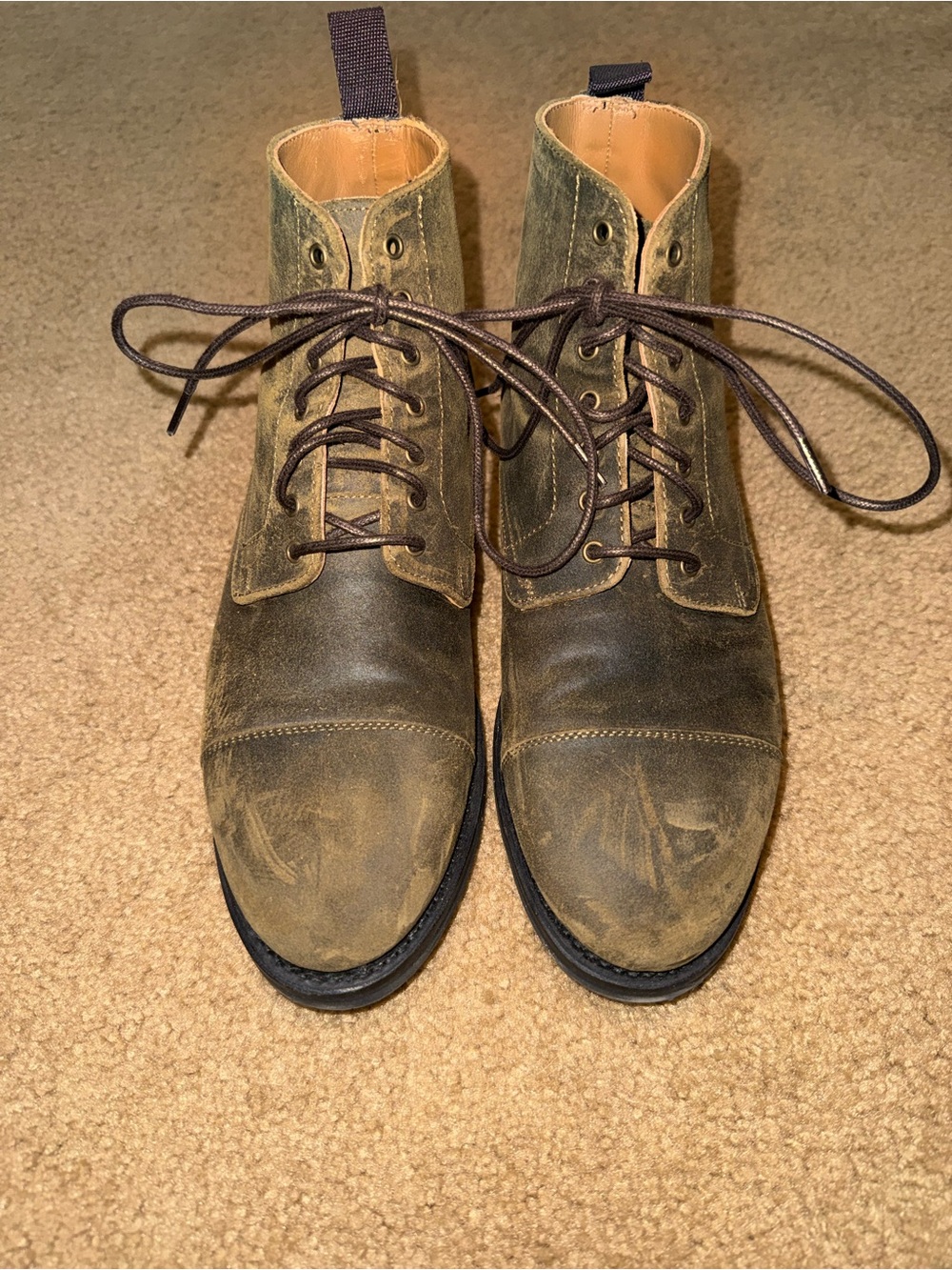 Taft Olive Green Leather Lace-Up Boots